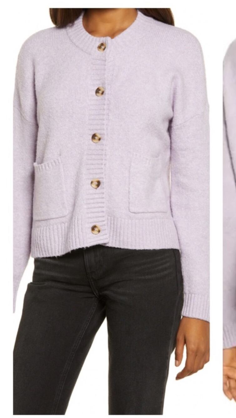 Madewell Colburne Cropped Cardigan Sweater Heather Orchid S
